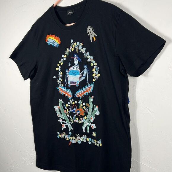 🔥🔥 DIESEL Brand EMBROIDERED Y2K Black Designer T-SHIRT - RARE - Men Sz Lg - GU - Picture 4 of 11